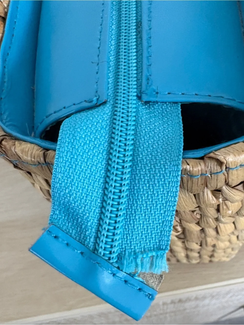 STRAW TOTE Woven with Turquoise Trim and Sequin Flip Flop